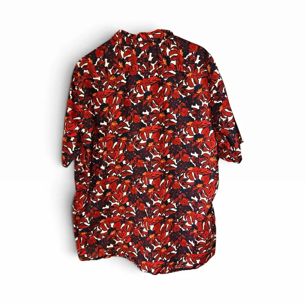 Banana Republic Men's XL Regular Red Floral Short Sleeve Collared Button-Up